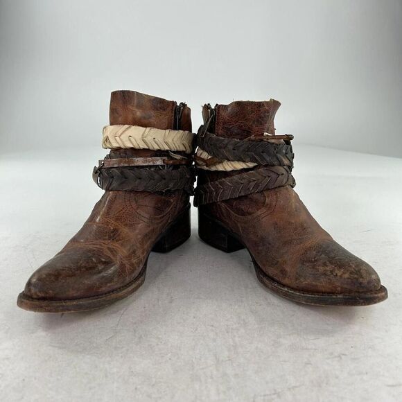 Freebird by Steven Womens Brown Leather Western Booties US 6 Belted Ankle Boots - Picture 3 of 11
